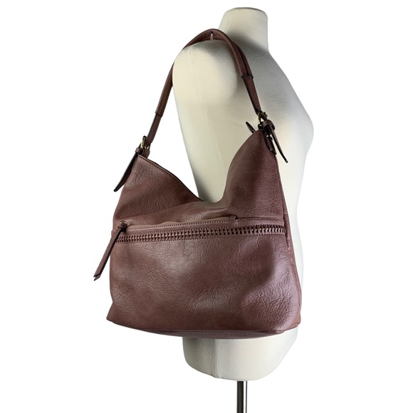 NEW Medium Chocolate Brown Large Hobo Style Silhouette Gold Accents 13”x5.5”x14” - Picture 3 of 11